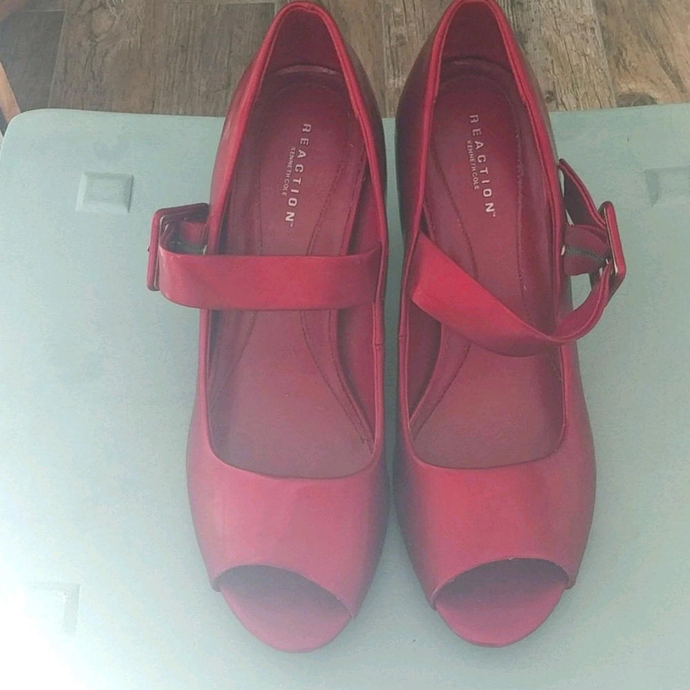 Red Faux Leather Heels